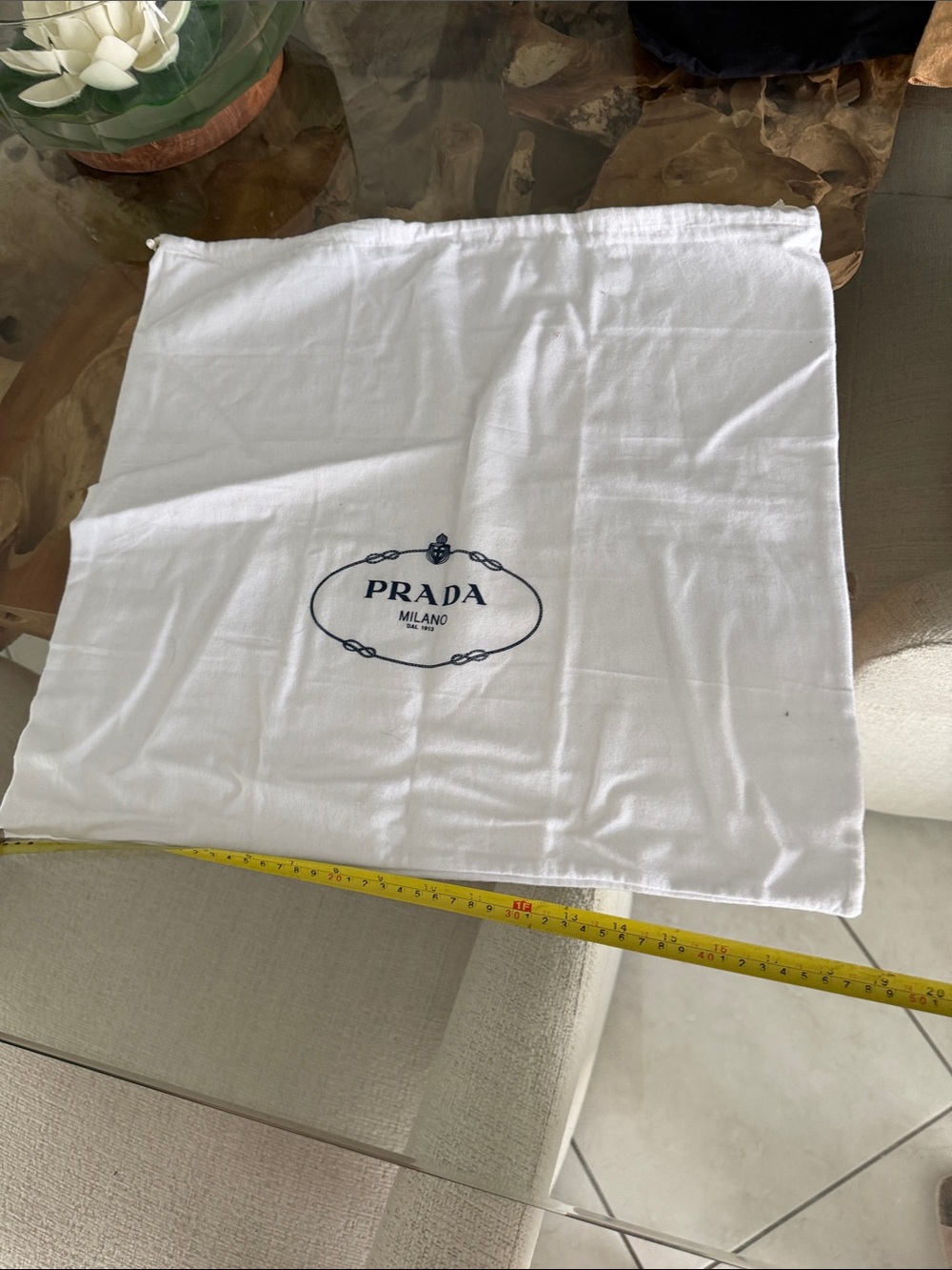Prada White Drawstring Dust Bag with Navy Logo